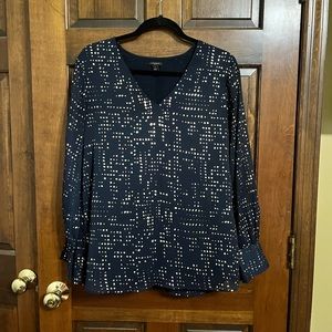 Ann Taylor Navy and gold dot blouse